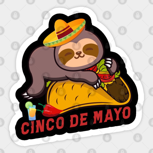 Taco Eating Sloth Cinco De Mayo Sticker by GreenSleevedesigns